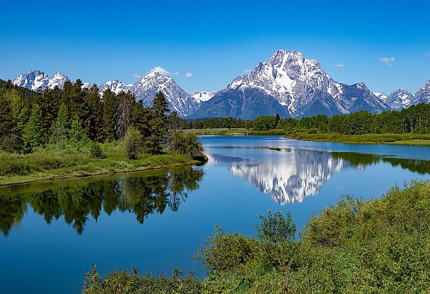 Mount Moran in Grand Teton National Park viewed from Oxbow Bend.