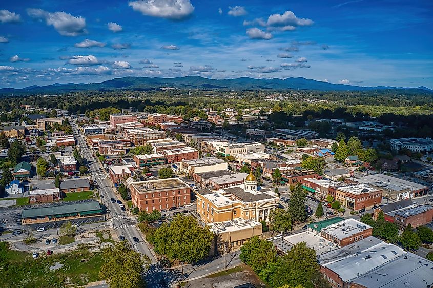Aerial View of Downtown Hendersonville, North Carolina.