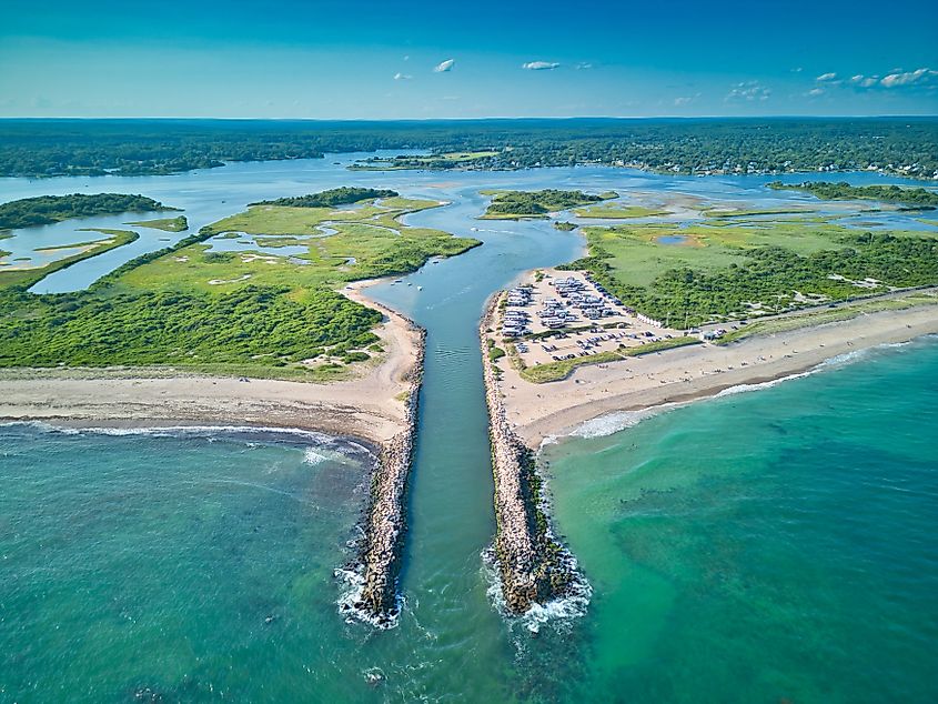 Aerial view of the beach in Charlestown, Rhode Island