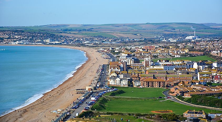 Panoramic view of Seaford, a small coastal resort town in East Sussex, UK.