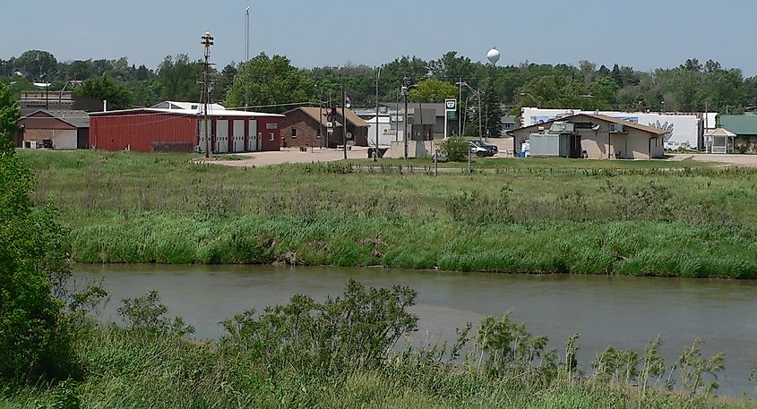 View of the South Loup River in the town of Pleasanton, Nebraska.