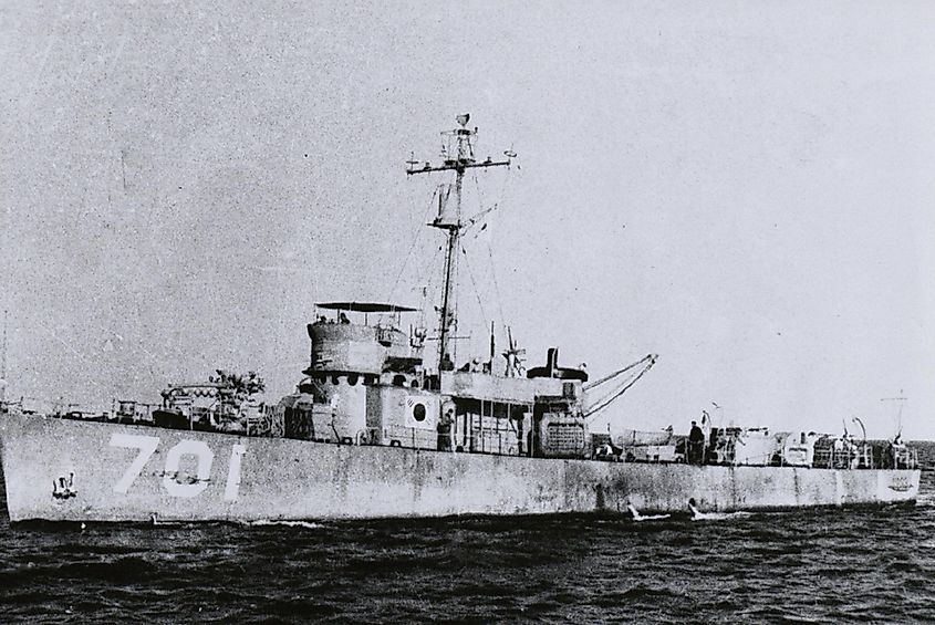 A battle ship on the Korea Strait during the Battle of Korea Strait.