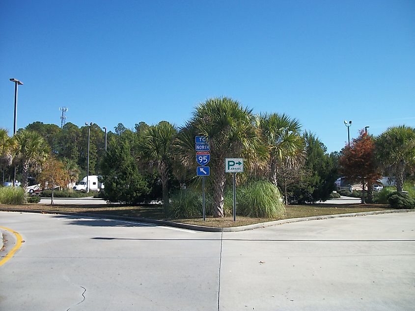 A pair of signs within the northbound South Carolina Welcome Center along Interstate 95 in Hardeeville, South Carolina.