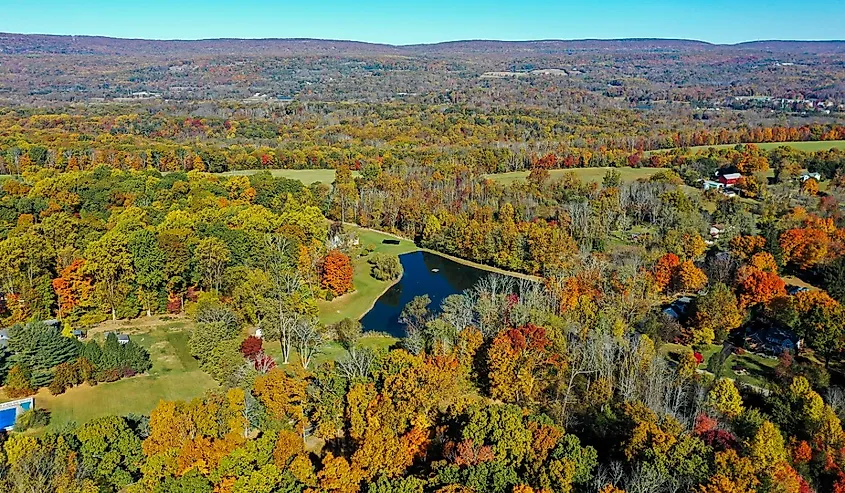 Blairstown NJ Warren County countryside on a bright fall day overlooking farmlands.