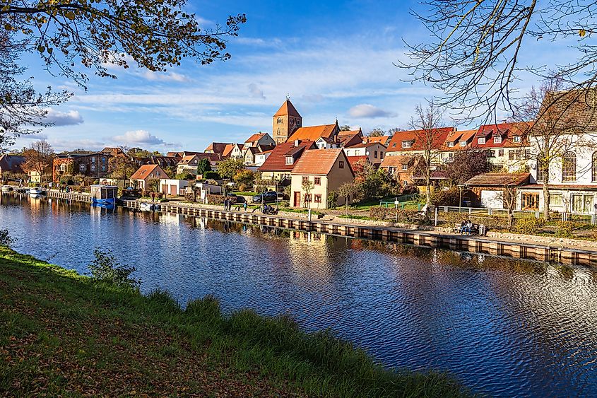 View of the parish church of St. Marien in the town of Plau am See, Germany.