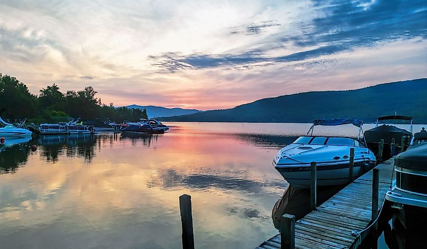 Sunrise over beautiful Lake George in the Adirondacks at sunrise