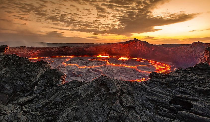 close up of red lava in the Erta Ale Volcano in Ethiopia