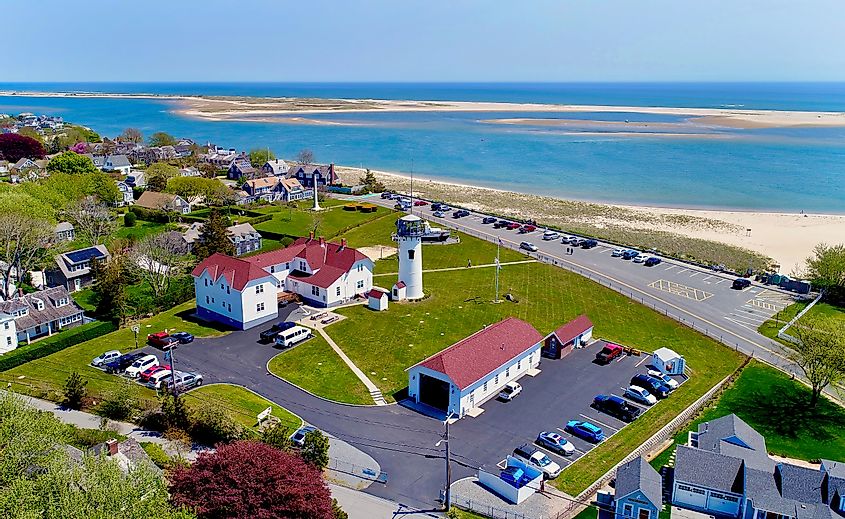 Lighthouse and Coast Guard Station Aerial View at Chatham, Cape Cod
