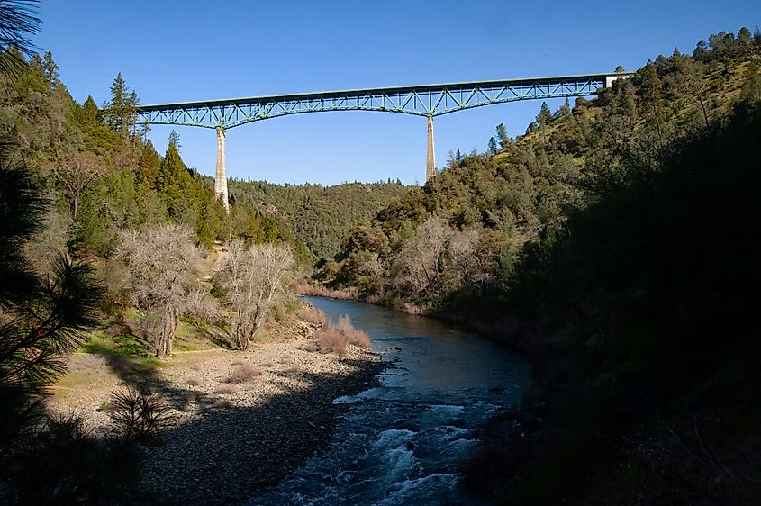 Foresthill Bridge over the North Fork American River canyon in Placer County, California