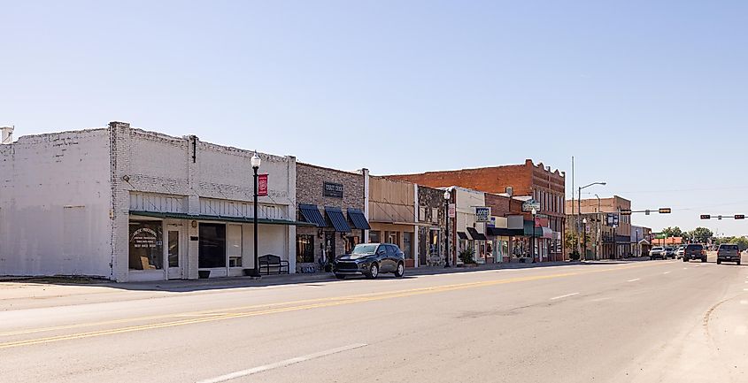 The old business district on main street in Davis, Oklahoma.