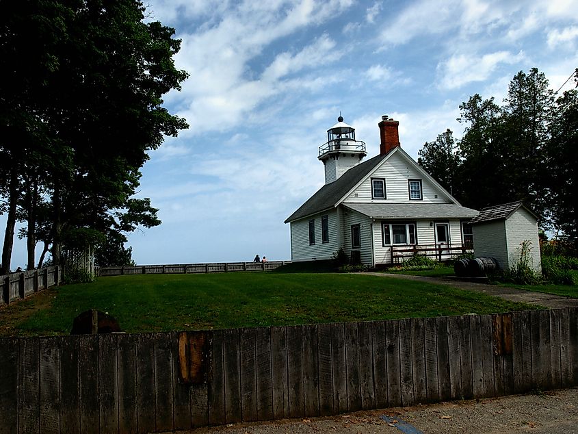 Mission Point Lighthouse, located on the Old Mission Peninsula in Michigan.