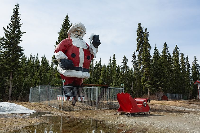 A massive Santa Claus statue in North Pole, Alaska