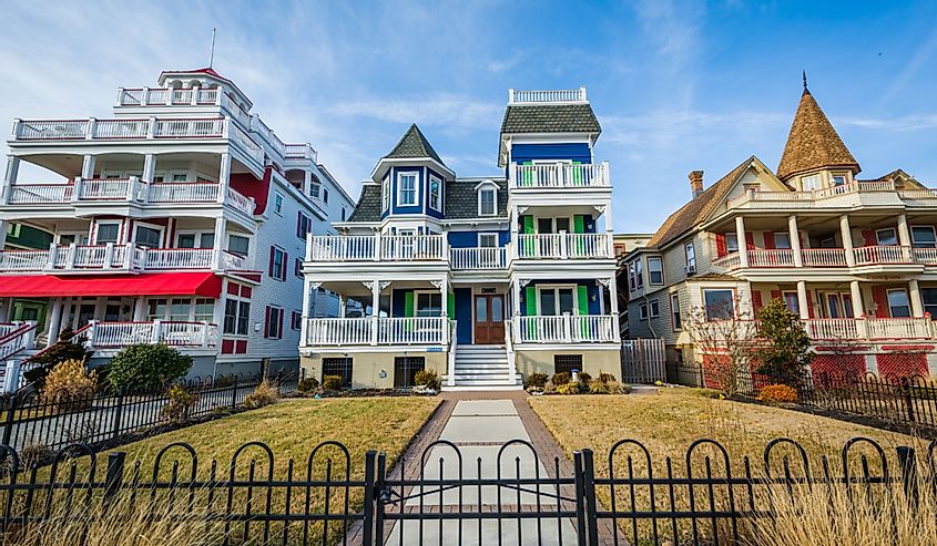Houses along Beach Avenue, in Cape May, New Jersey.
