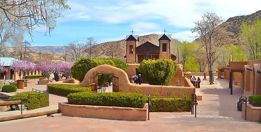 Adobe buildings in Chimayó, New Mexico.