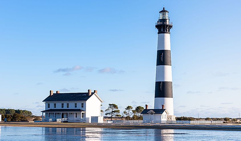 Bodie Island Lighthouse is located at the northern end of Cape Hatteras National Seashore, North Carolina , USA.