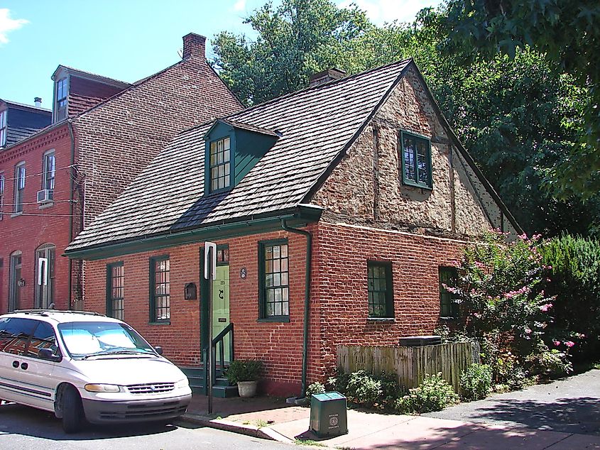 Historic building at 125 Howard Street in Lancaster, Pennsylvania, showcasing 'Medieval' German-inspired architecture.