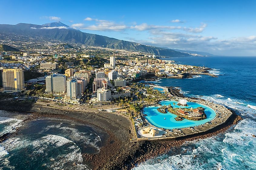 Aerial view of Puerto de la Cruz city, Tenerife, Spain.