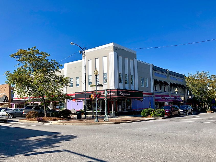 Corner of Union Street and Sterling Street in downtown Morganton, North Carolina