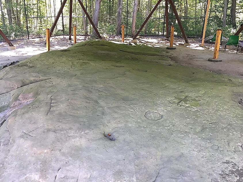 Native American rock carvings or petroglyphs, Sanilac Petroglyphs Historic State Park.
