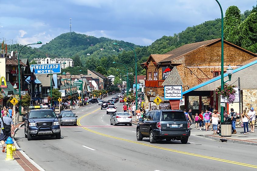 The charming downtown area of Gatlinburg, Tennessee