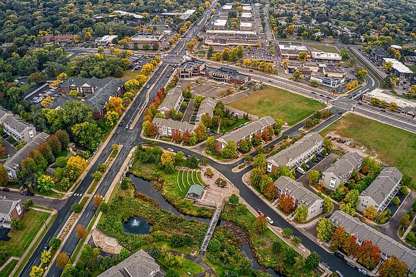 Aerial view of the twin cities suburb of Brooklyn Park, Minnesota