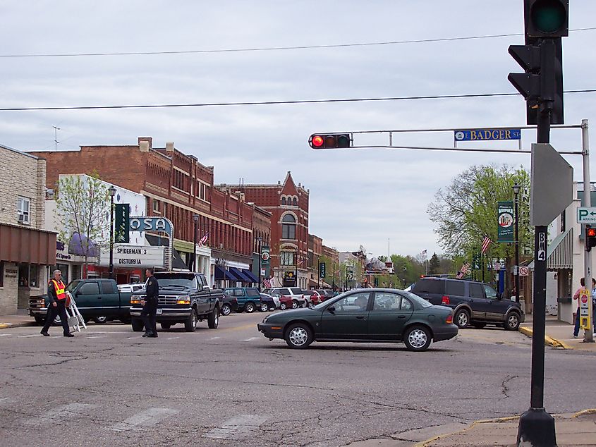 Looking north at downtown Waupaca, Wisconsin