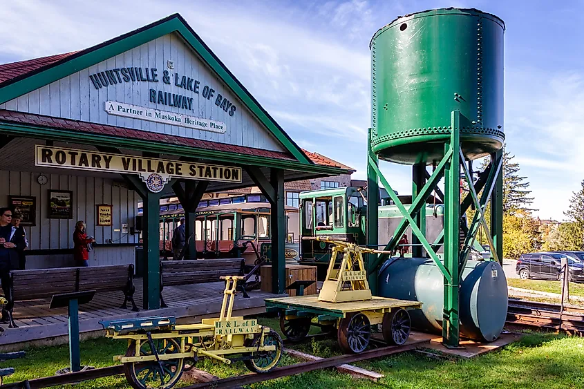 The Rotary Village Station and Portage Flyer Train, part of the Muskoka Heritage Place, the Huntsville Lake of Bays Railway.