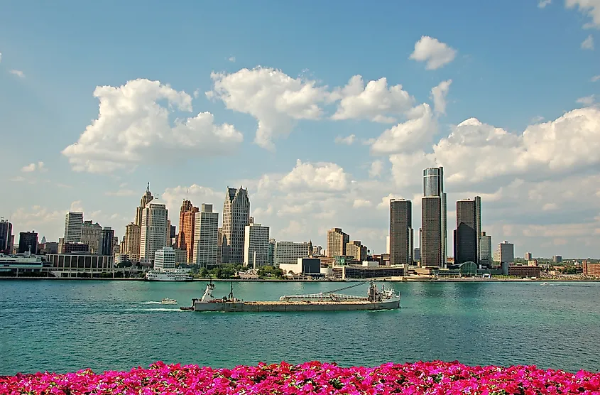The Detroit River between Detroit, Michigan and Windsor, Ontario.