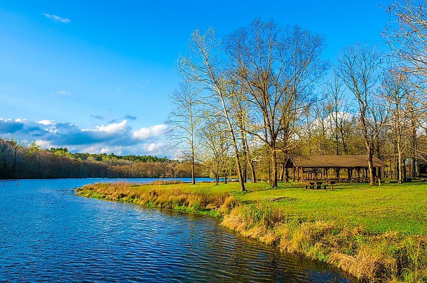 A lakeside scene in Holly Springs, Mississippi.