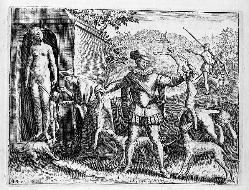 Image featuring a Spaniard feeding children to his dogs