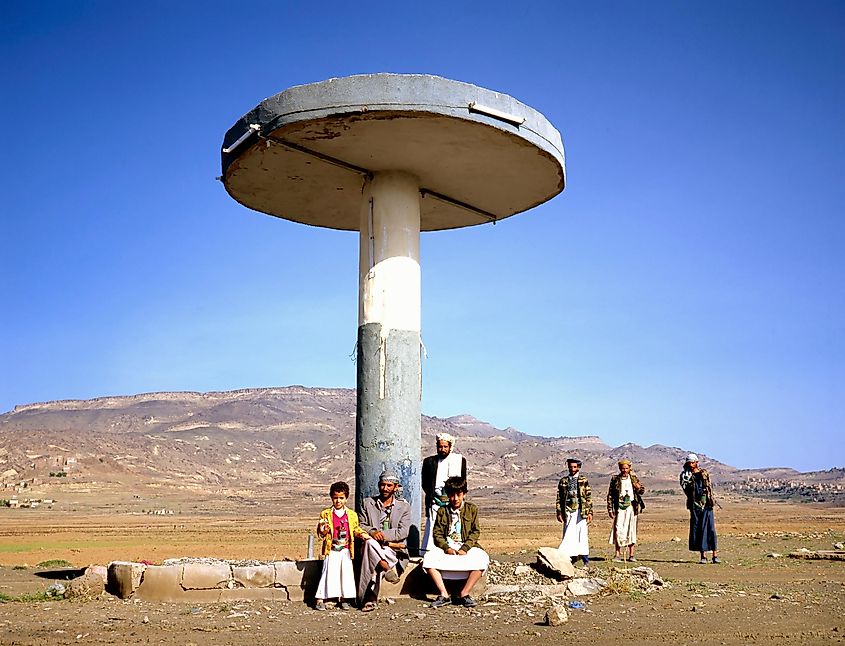 OUTSIDE SANA'A: Leaders of a tribe waiting in a neighborhood of the capital. Shutterstock.
