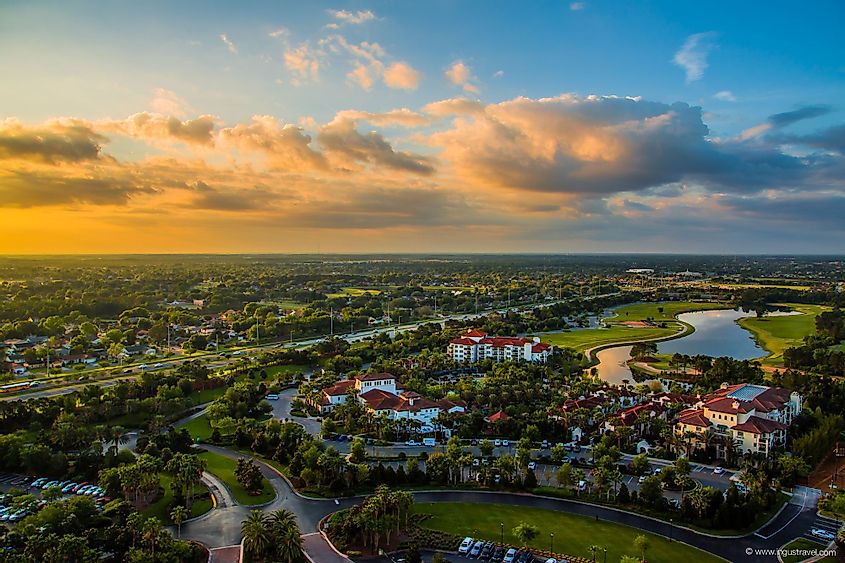 Amazing aerial view of the sunset in Orlando, Florida