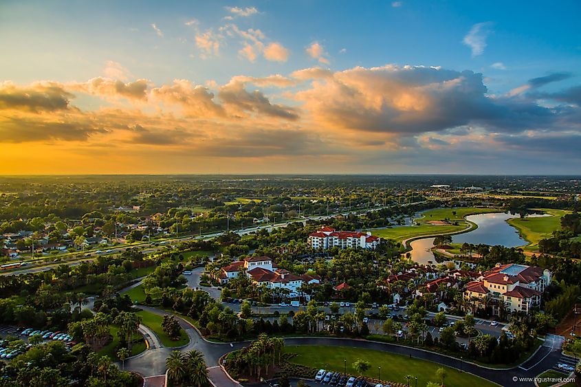 Amazing aerial sunset panorama view in Orlando, Florida