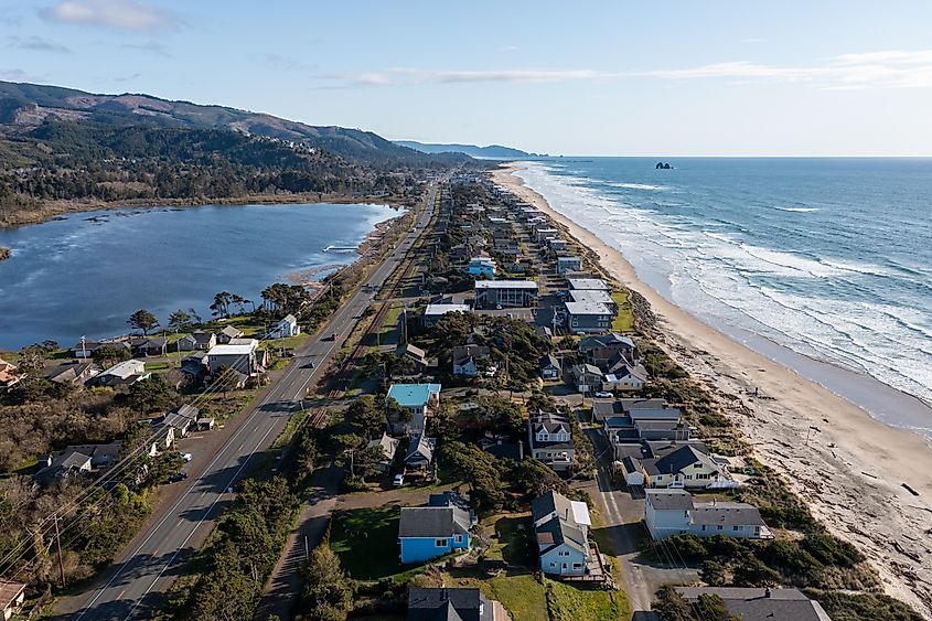 Aerial view of Rockaway Beach, Oregon.