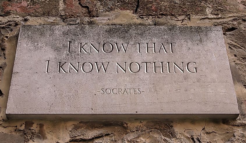 The phrase I know that I know nothing, sometimes called the Socratic paradox, is a saying that is derived from Plato's account of the Greek philosopher Socrates