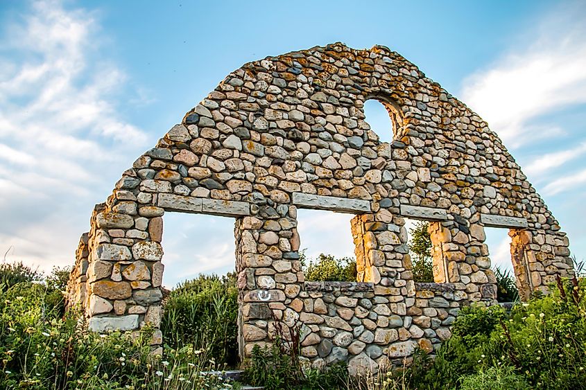 Black point ruins at Scarborough beach in Narragansett, Rhode Island.