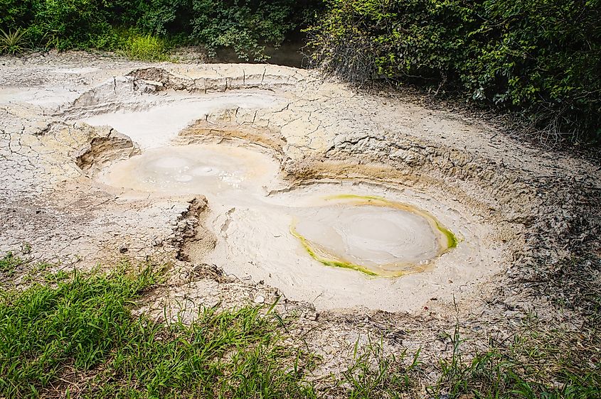 Steam rising from hot, sulfurous mud at the Rincon de la Vieja volcano in Costa Rica.