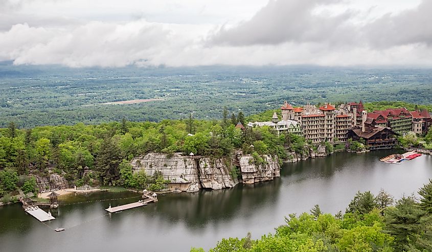 Mohonk Mountain House in New Paltz, NY shown here with beach area.