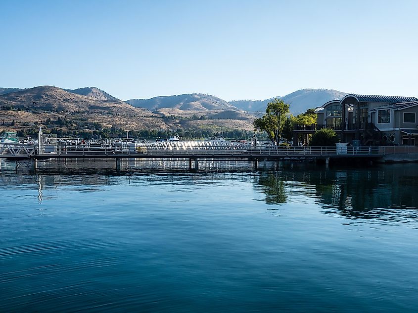 View of Lake Chelan waterfront from Chelan-Stehekin ferry dock - Washington state,