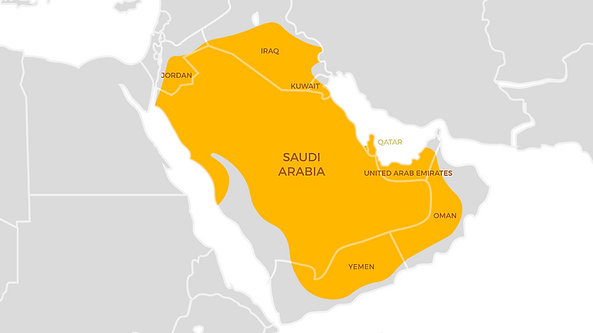 Map showing the Arabian Desert covering most of the Middle East region.