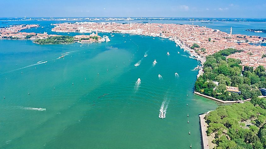 The city of Venice on the shores of the Gulf of Venice.