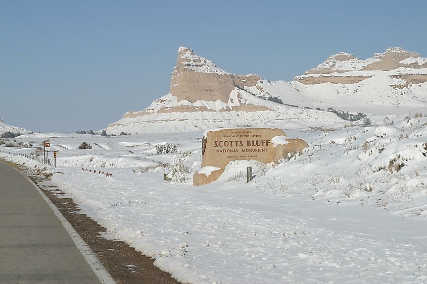 Scotts Bluff National Monument in winter.