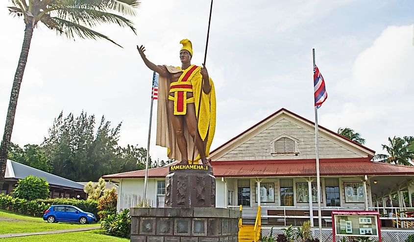 A statue to King Kamehameha in the small town of Hawi on the island of Hawaii (Big island)