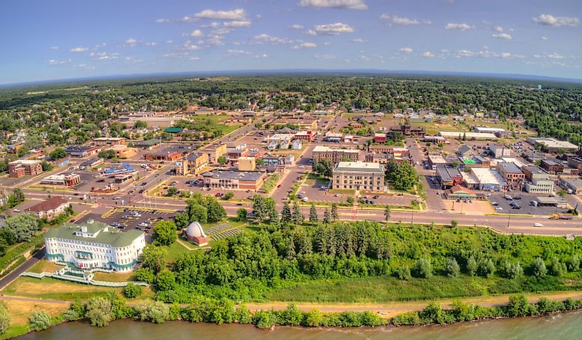 Aerial View of the Small Town of Ashland, Wisconsin on the Shore of Lake Superior
