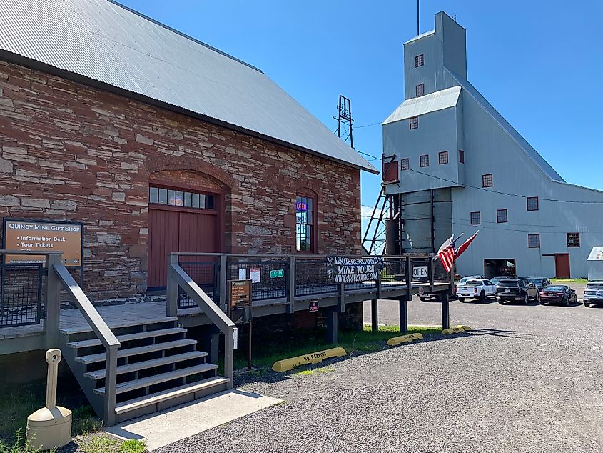The visitor center and adjacent mill of the copper-extracting Quincy Mine.
