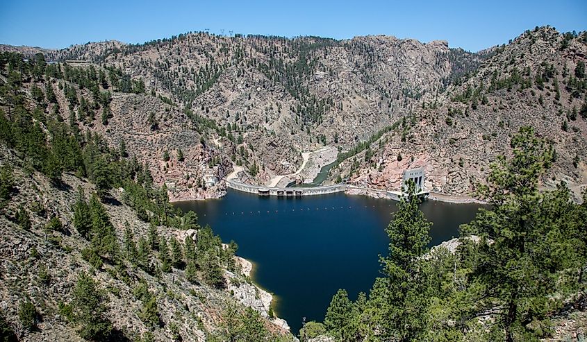The Seminoe Dam and Reservoir on the North Platte River near Fort Steele, Wyoming