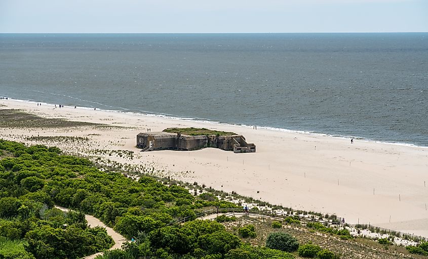 World war 2 concrete bunker on beach at Cape May Point in New Jersey