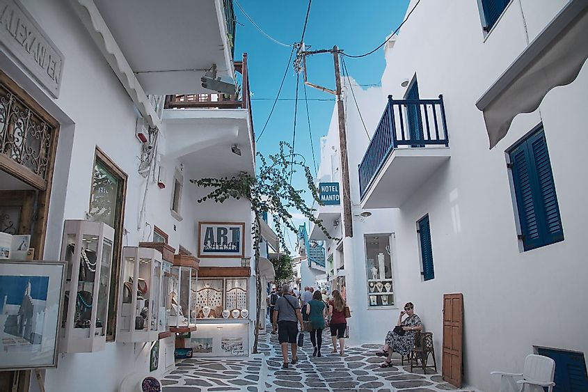 People Walking in Mykonos, Greece