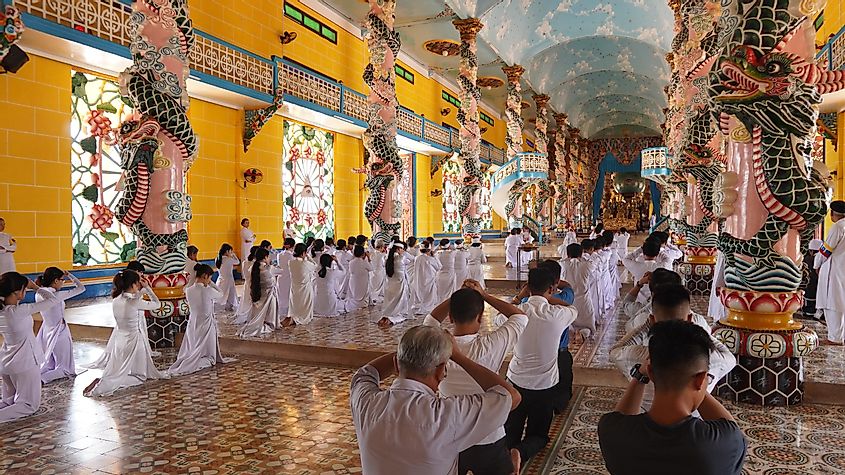 Ho Chi Minh city - Tay Ninh province, Vietnam - 01 June 2020: Traditional funerals of people Cao Dai religion, Caodai is a Vietnamese religion mixing different religions from around the world