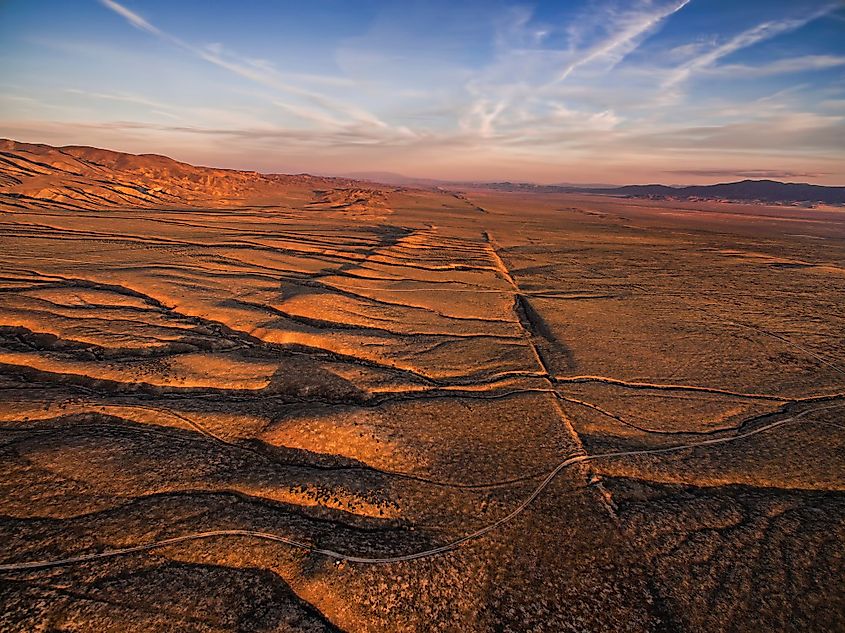 Aerial view of a section of San Andreas Fault Line in Central California.